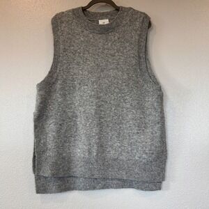HM Womens Heather Grey Wool Blend Knit Sweater Vest Crew Neck Side Slit Small